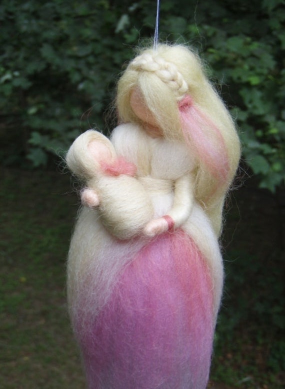 MOTHER and BABY Needle Felted Wool Mobile Doll Angel Fairy