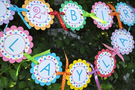 Birthday Banner, 1st Birthday Banner, Happy Birthday Banner, Girls Birthday Party Decorations, Rainbow Birthday Banner, Colorful Polkadots Il_570xn
