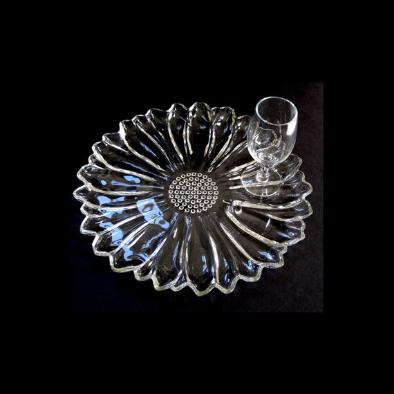 Vintage Glass Luncheon Plates with Wine Glasses Round Clear