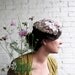 50s Flower Hat Purple straw hat Purple velvet trim white flowers butterflies pill box Cute 1950s hat