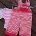 Waldorf Doll clothes - 15" doll pink knitted overall and cotton T-shirt.