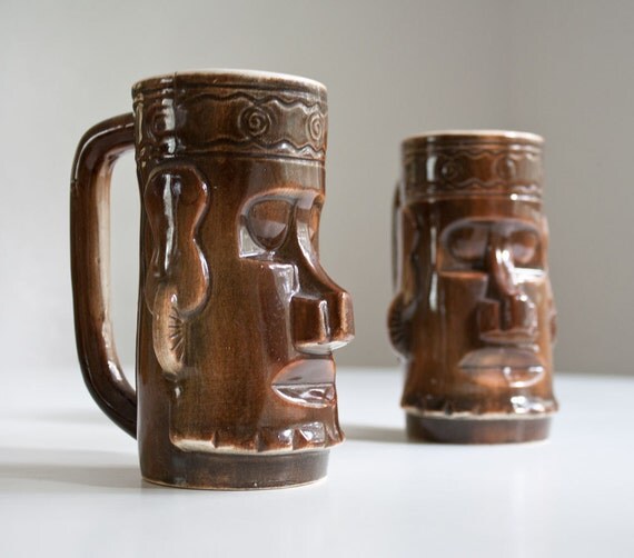 Vintage Mid Century Hawaiian Tiki Mugs