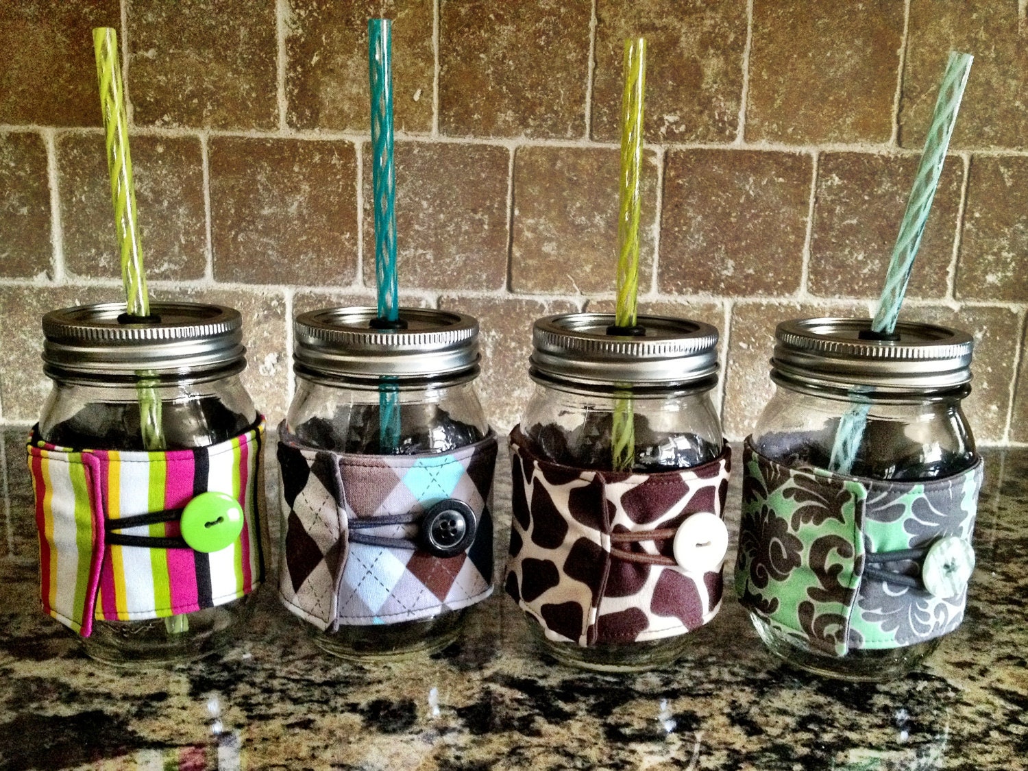 Mason Jar Cozy / Fabric Mason Jar Sleeve Ball Jar Cozies by