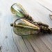 Water Drop Earrings: Antique Brass with Clear Green Czech Glass Teardrop