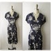 40's Floral Dress // Vintage 1940's Floral Print Navy Rayon Draped Cocktail Party Swing Dress M L