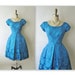 50's Cocktail Dress // Vintage 1950's Blue Floral Brocade Cocktail Party Mad Men Dress XS