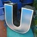 Large Cobalt Blue, Black & White Letter 'U': Reclaimed Industrial Salvage Advertising Neon Channel Sign Initial - Metal and Plastic