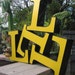 Reclaimed Industrial Salvage Advertising Sign Letter: Large Yellow & Black Capital Initial 'L' w/ Translucent Faceplate, Excellent Condition