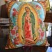 Virgin de Guadalupe Multi- Colored Pillow - Mother of Mexico - Rosary - Rhinestones