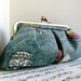 Clearance. Dusty blue clutch purse, vintage hot air balloons, OOAK,