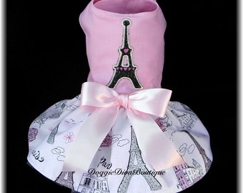 Dog Dress Paris Eiffel Tower Pink glitter XS or Small