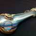 Glass Pipe Inside Out Gold and SIilver Fumed Dot and Blue and White Stripe Color Changing Tobacco Spoon Pipe