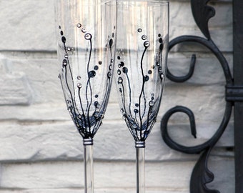 Wedding Glasses, Champagne Flutes, Champagne Glasses, Set of 2 Hand painted MADE to ORDER