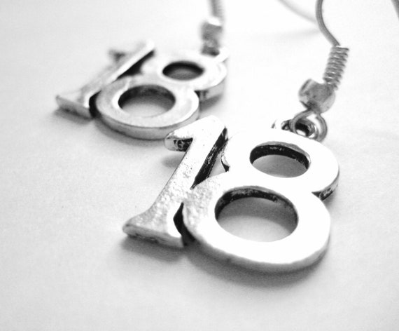 Items similar to Number 18 Jewelry - Numeric Earrings18th Birthday Gift ...