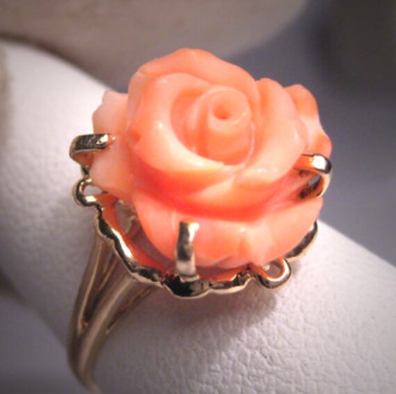 Antique Vintage Coral Ring 14K Gold Estate Jewelry Deco