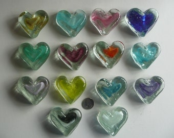 Stocking Stuffer ,Glass Heart, Valentines Blown Glass Heart Paperweight Wedding or Party favor
