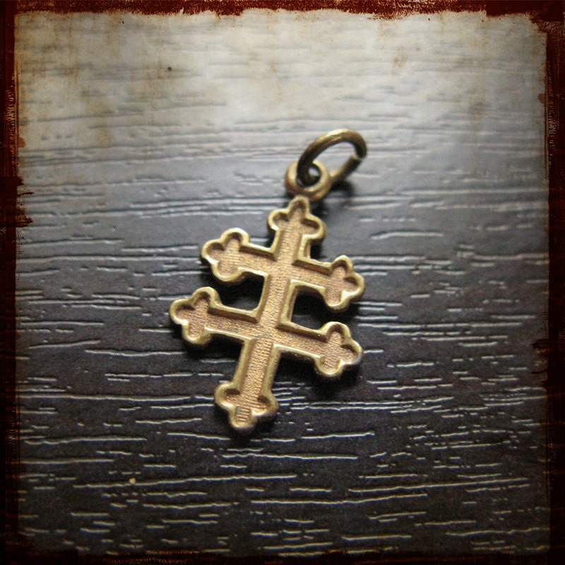 Antique French Religious Cross of Lorraine pendant medal