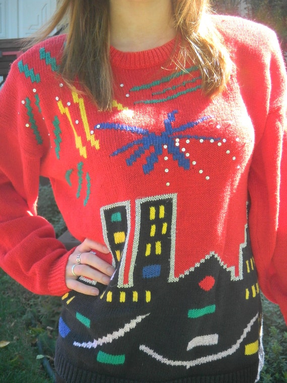 Items similar to Vintage City Skyline UGLY SWEATER on Etsy