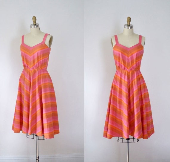 1970s Chevron Sundress / 70s Striped Dress by FemaleHysteria
