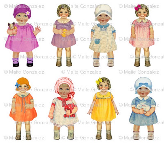 Items similar to Vintage fabric paper doll B. Medium size 15cm (6