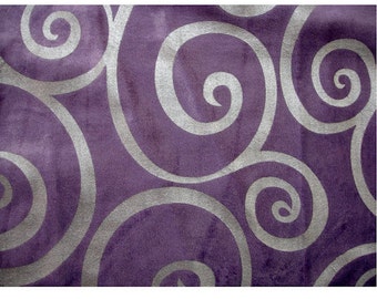 Light Purple Circle Scrolls - Velvet Fabric With Silver Printing Technique