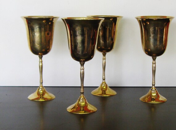 Vintage Brass Goblets or Wine Glasses Hollywood by TheGildedTassel