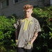 Vintage mens 60s GOTH GRUNGE unisex vertical black and yellow striped dashiki with embroidered stars size large