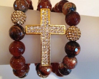 Sparkling Cross multiple bracelet set.