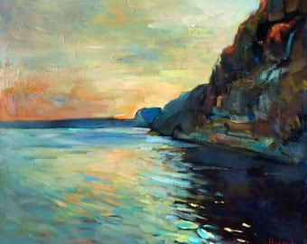 Original Oil Rocks 24x20 in, Landscape Painting Original Art Impressionistic OIl on Canvas by Ivailo Nikolov