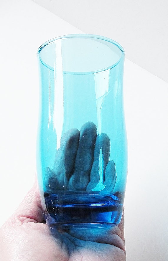 Aqua Blue Drinking Glass Vintage Turquoise Blue Tumbler