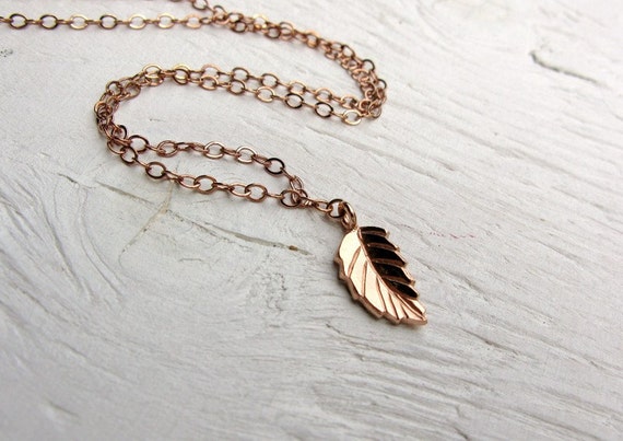Rose gold necklace with rose gold leaf by ArtfulHummingbird