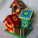 Hand Painted Triplex Wood Birdhouse Bright Red,Green,Yellow,Blue Jigsaw Puzzle