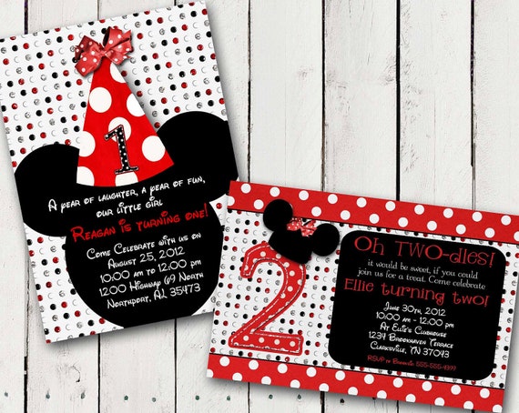 Red Minnie Mouse Custom Birthday Printable Disney Invitations