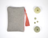 Gray Soft Suede Clutch with Leather Tassel Ornament