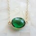 Faceted Emerald Green Quartz Vermeil Bezel Connector on Gold Chain Necklace