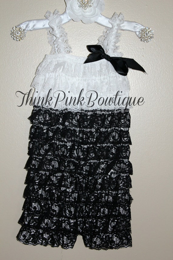 Black &White lace petti romper, petti romper, romper,petti lace romper by ThinkPinkBows