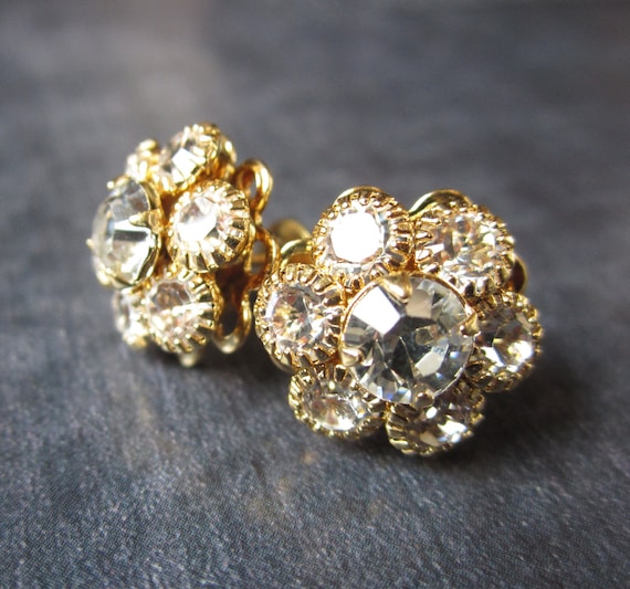 Gold Rhinestone Stud Earrings, Swarovski Crystal Rhinestone Studs, SprigJewelry