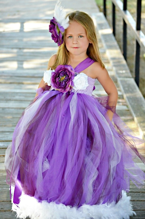 Items similar to Purple Couture Elegant Flower Girl Tutu Dress w ...