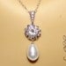 RESERVED Wedding Mother of The Bride Gift Necklace Swarovski Pearl 925 Sterling Chain Swarov Crystal Flower Connector cz FREE US Shipping