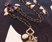 Coco on a Swing - Obsidian Gold link chain Pearl Necklace