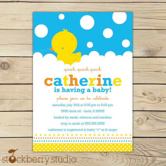 Rubber Ducky Baby Shower Custom Printable Invitation