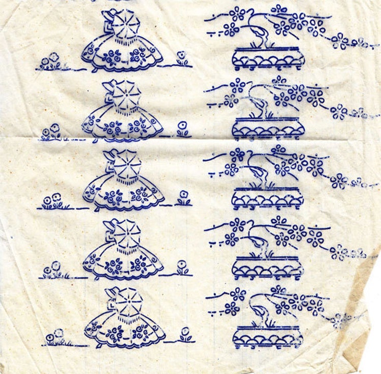 Vintage iron on embroidery transfer crinoline by thehankyheiress