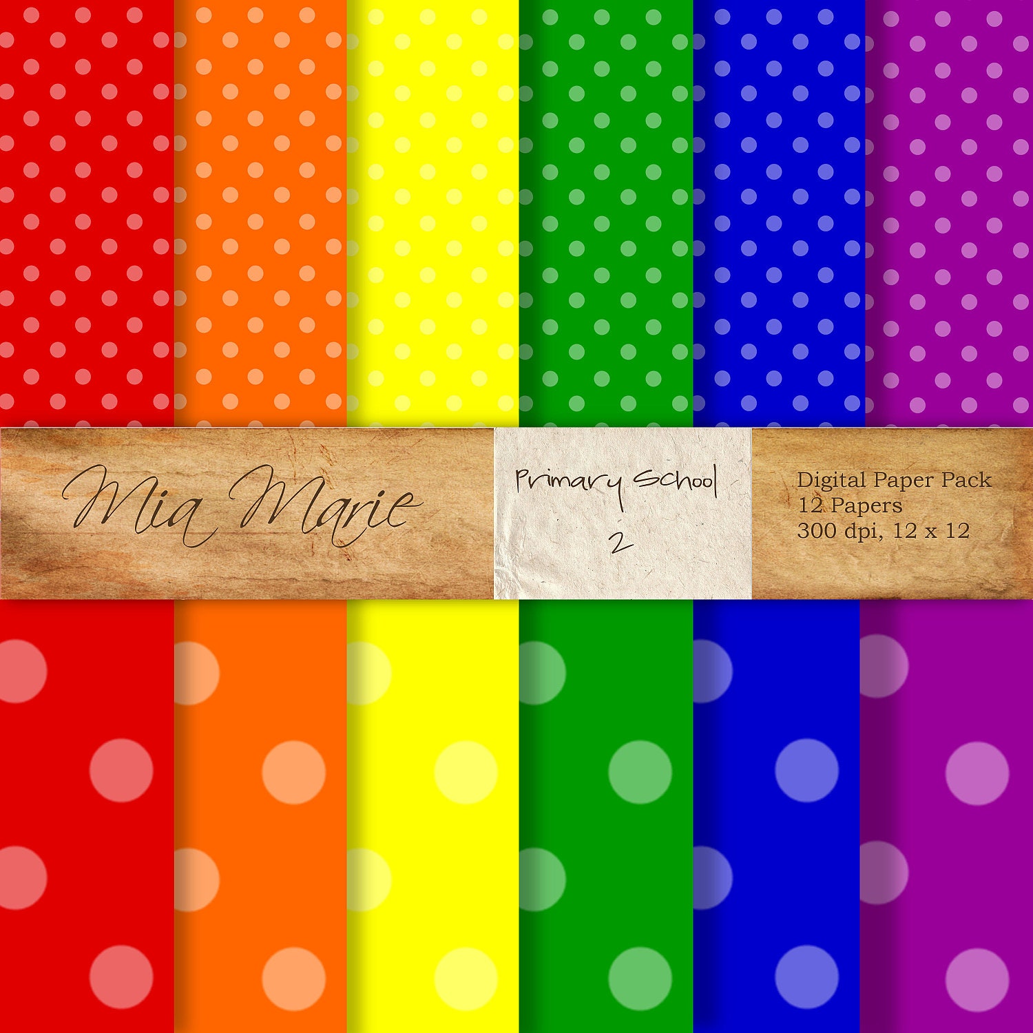 INSTANT DOWNLOAD - Digital Papers Scrapbooking Backgrounds Bright Primary Colors, Polka Dots ...