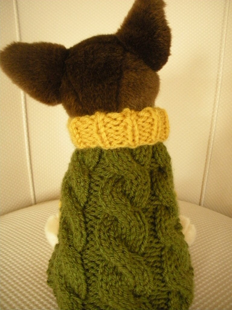 Dog Sweater Cable Knit Olive Green & Gold 9 Length