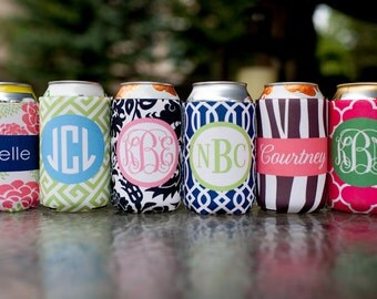 monogrammed drink coolie - choose one from 6 template designs, customize name/initials only