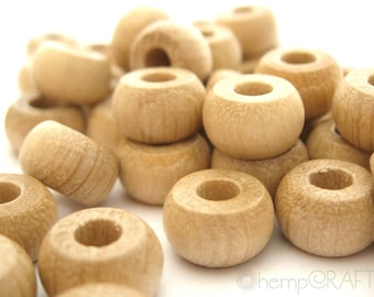 Wood Beads, Natural Wood Pony Beads, 6x10mm, Large Hole Beads, 50pc
