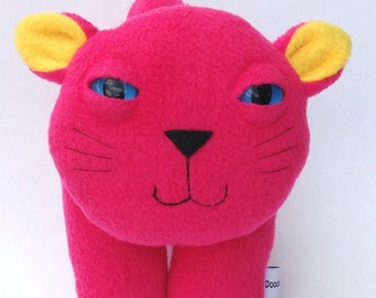 Cat Plush stuffed kitty cat in bright pink and yellow - Nikki Robinson