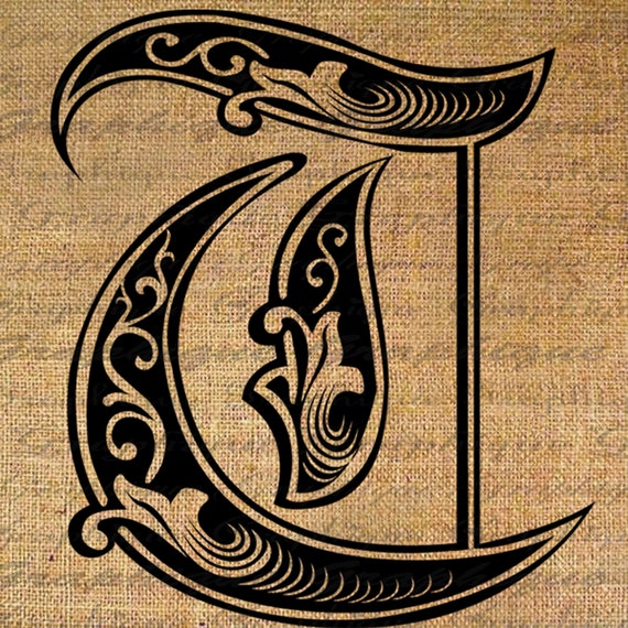 LETTER Initial T Monogram Old ENGRAVING Style Type by Graphique
