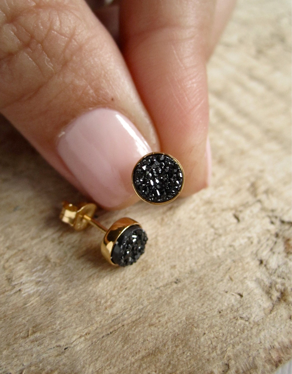 Tiny Black Druzy Earrings Drusy Quartz Studs by julianneblumlo