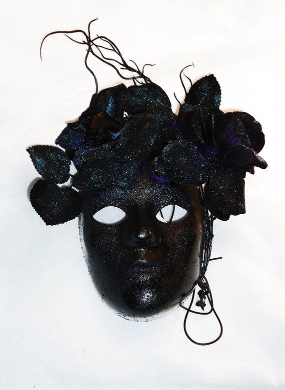 Black rose mask dark gothic hand painted ooak wearable